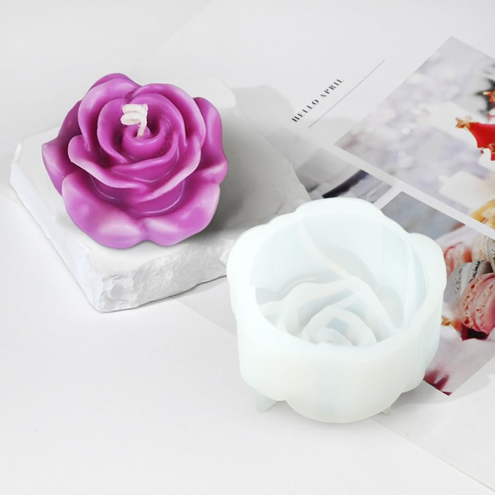 Silicone Candle Molds, 6 Pack, Rose Flower Shape, 2.5 Inch, Non-Stick Easy Release, White, for DIY Candle Making Soap Resin Crafts