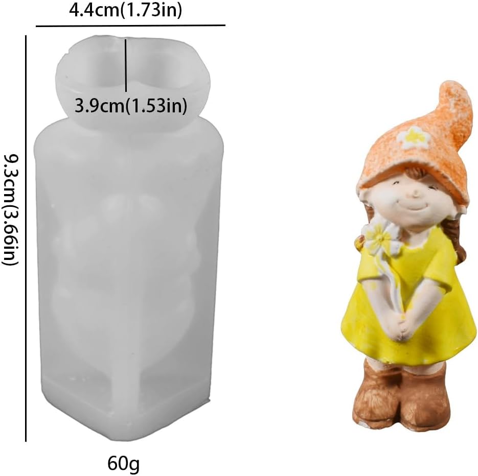 Gnome Girl Candle Silicone Mold, DIY Handmade Flower Girl Figurine Craft Mold, Small Medium Large Plaster Decoration, 3 Piece Set