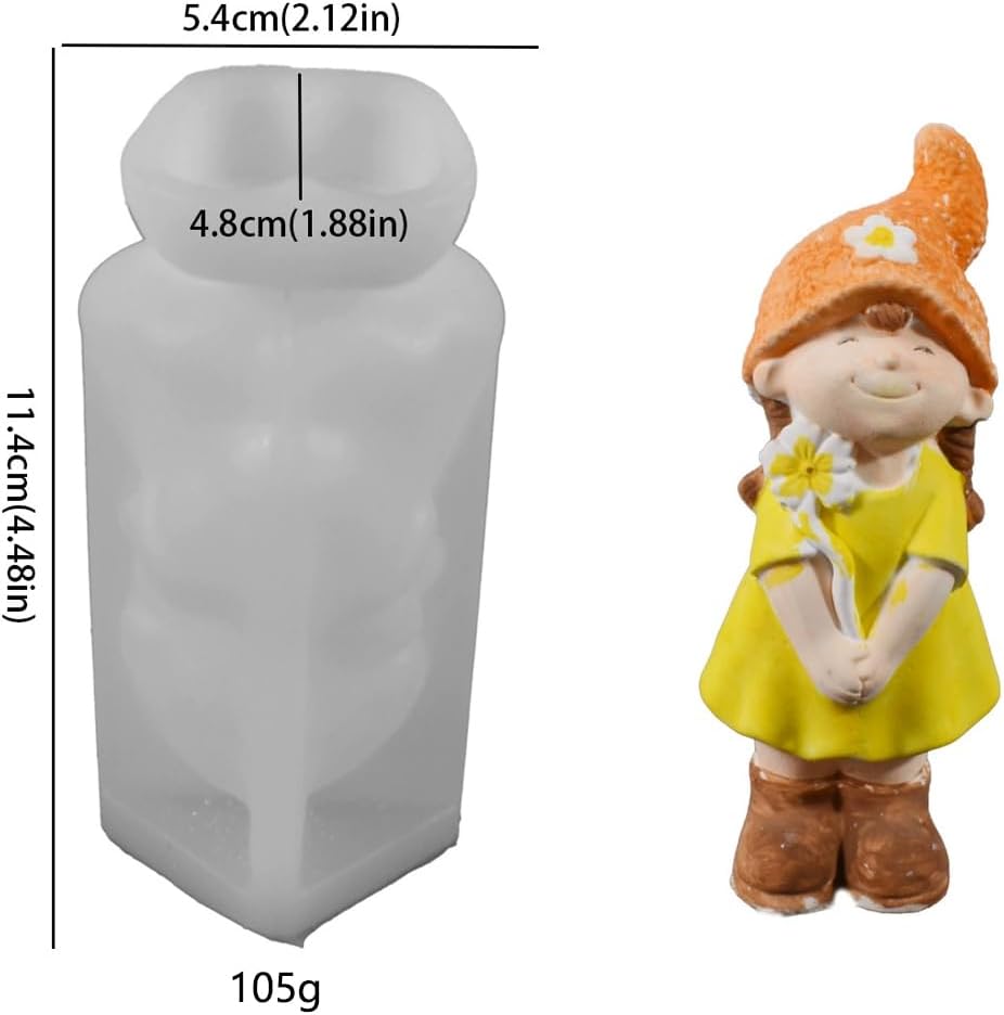 Gnome Girl Candle Silicone Mold, DIY Handmade Flower Girl Figurine Craft Mold, Small Medium Large Plaster Decoration, 3 Piece Set