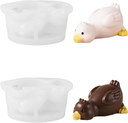 Duck Silicone Mold, 2 Pieces Duck-Shaped Fondant Mold, Reusable Ducks Soap Mold Candle Chocolate Mold Animal Resin Mold for Cake Topper, DIY Crafts, Plaster Home Decoration(Duck)