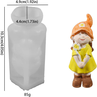 Gnome Girl Candle Silicone Mold, DIY Handmade Flower Girl Figurine Craft Mold, Small Medium Large Plaster Decoration, 3 Piece Set