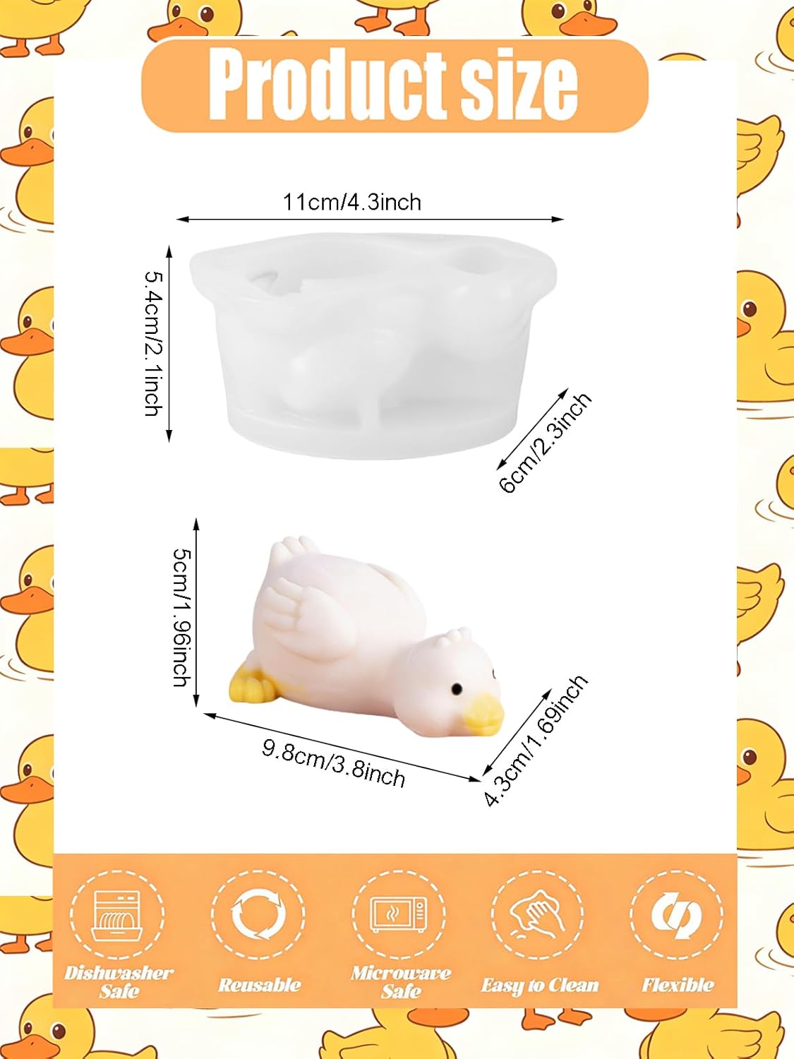 Duck Silicone Mold, 2 Pieces Duck-Shaped Fondant Mold, Reusable Ducks Soap Mold Candle Chocolate Mold Animal Resin Mold for Cake Topper, DIY Crafts, Plaster Home Decoration(Duck)