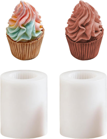 Cupcake Silicone Mold, 2 Pieces Ice-Cream Cupcake Resin Candle Mold Cupcake Shape Cake Mould for Wedding Birthday Party Decor Soap Epoxy Casting DIY Crafts Chocolate Fondant(Ice Cream Cup)