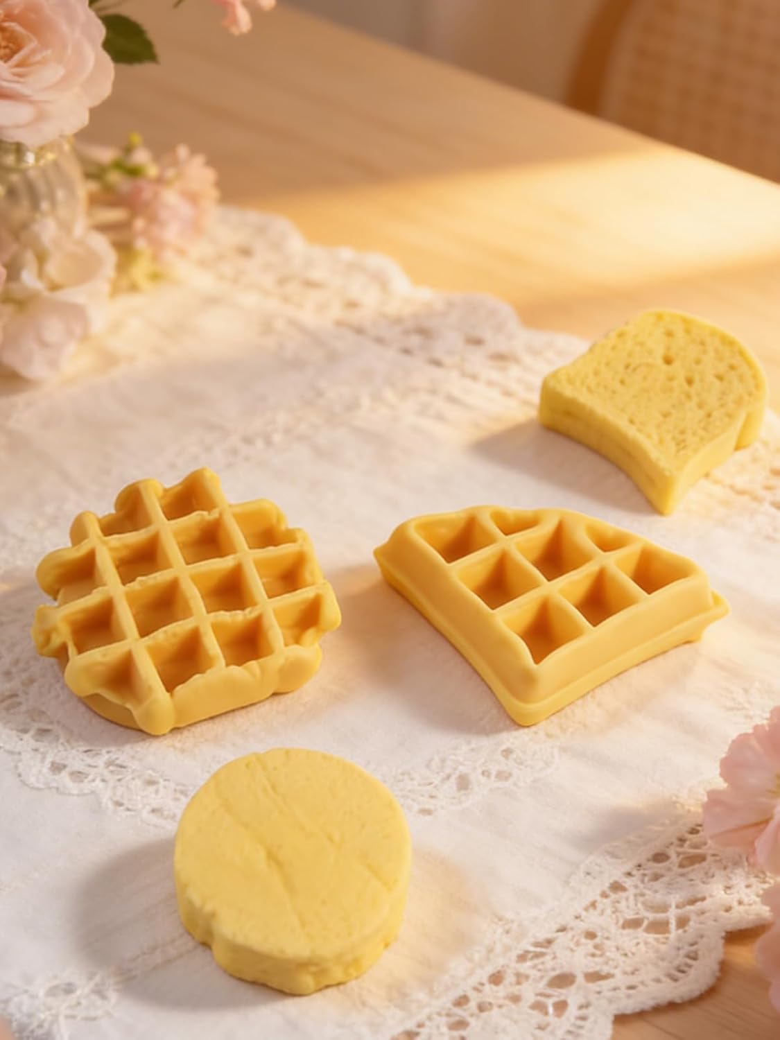 2PCS Waffle Silicone Mold, Waffles Bread Shape Candle Soap Mold for Chocolate, Fondant, Resin| 3.46IN Big Waffle Casting Molds for Baby Shower Birthday Party DIY Crafts‌ Gifts(Waffles)