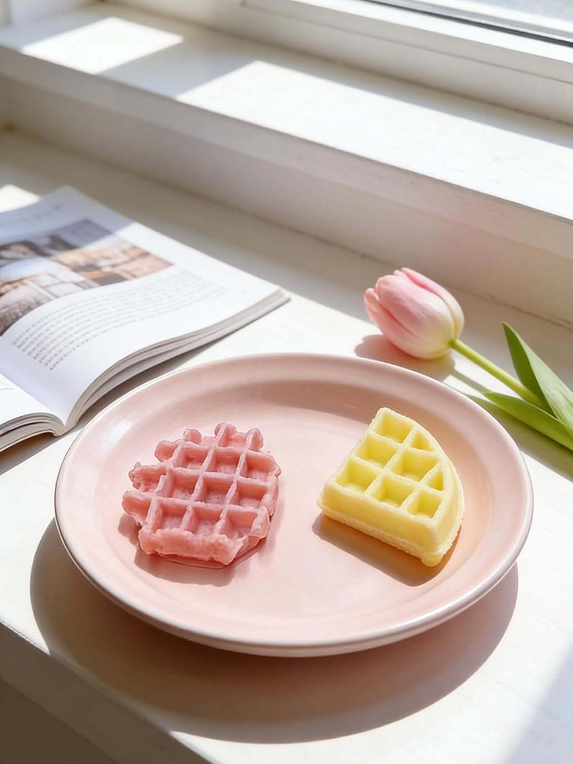 2PCS Waffle Silicone Mold, Waffles Bread Shape Candle Soap Mold for Chocolate, Fondant, Resin| 3.46IN Big Waffle Casting Molds for Baby Shower Birthday Party DIY Crafts‌ Gifts(Waffles)