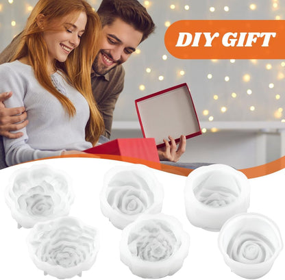 Silicone Candle Molds, 6 Pack, Rose Flower Shape, 2.5 Inch, Non-Stick Easy Release, White, for DIY Candle Making Soap Resin Crafts