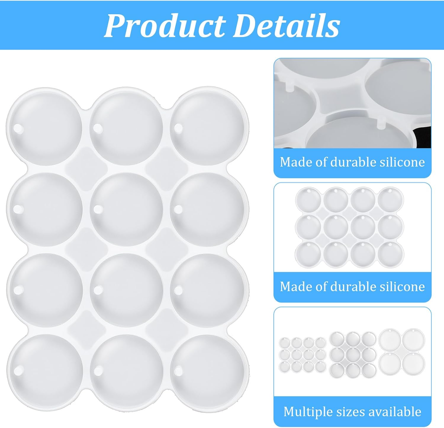 3pcs Silicone Circle Mold,Round Resin Molds Silicone,Key Chain Resin Molds with Hole,4/9/12-Cavity Round Pendant Ornament Mold for DIY Jewelry,Keychains,Ornaments