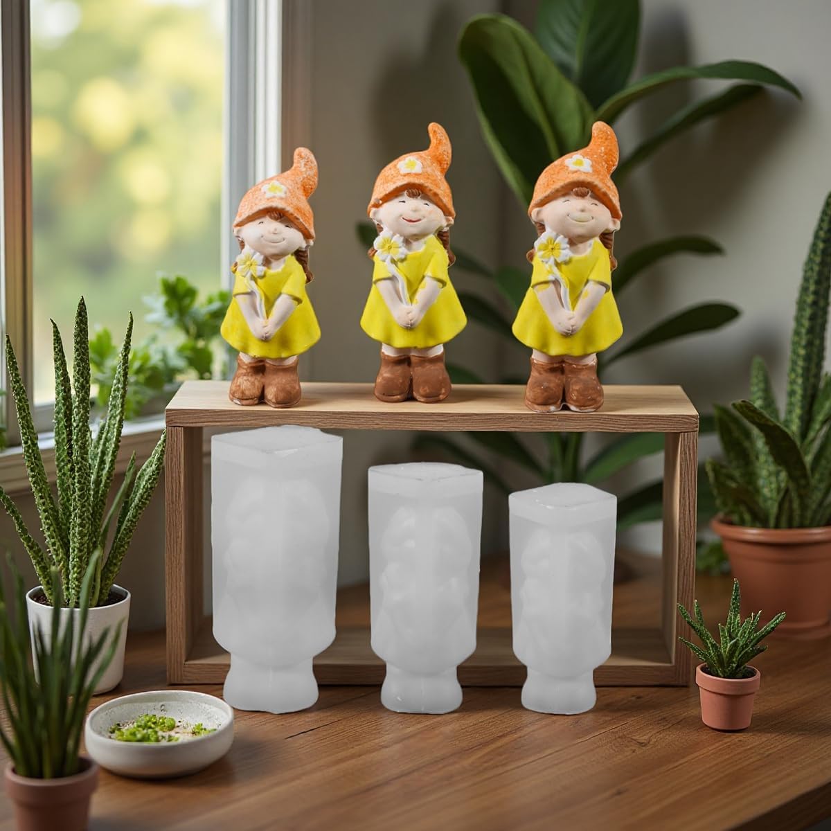 Gnome Girl Candle Silicone Mold, DIY Handmade Flower Girl Figurine Craft Mold, Small Medium Large Plaster Decoration, 3 Piece Set