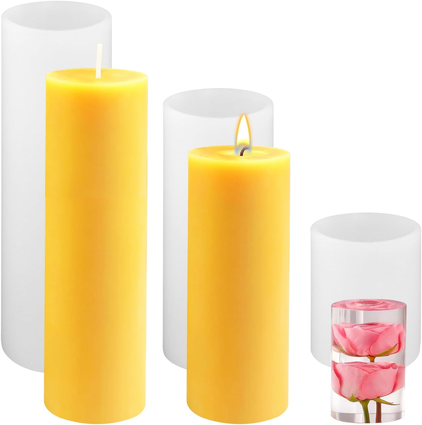 Large Cylinder Mold for Candle Making, 2x3Inch 2x6Inch 2x8Inch Cylinder Silicone Candle Mold, 3 Pcs Long Pillar Epoxy Resin Casting Mold for Wax Candle Resin Craft Making