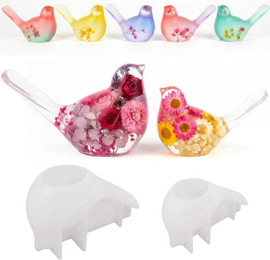 2 Pcs Bird Resin Silicone Molds 3D Cute Animal Epoxy Resin Casting Concrete Molds for Flower Preservation Bookends DIY Craft Home Office Cabinets Wall Desktop Decor Soap Unique Display
