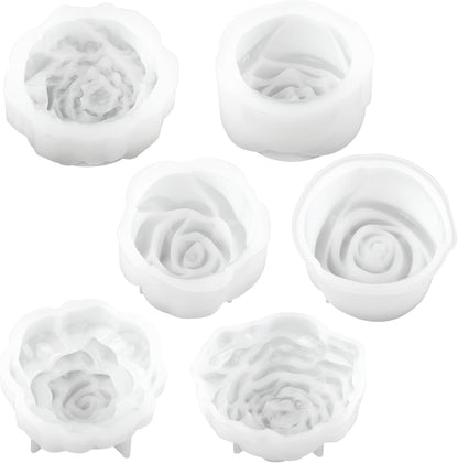 Silicone Candle Molds, 6 Pack, Rose Flower Shape, 2.5 Inch, Non-Stick Easy Release, White, for DIY Candle Making Soap Resin Crafts