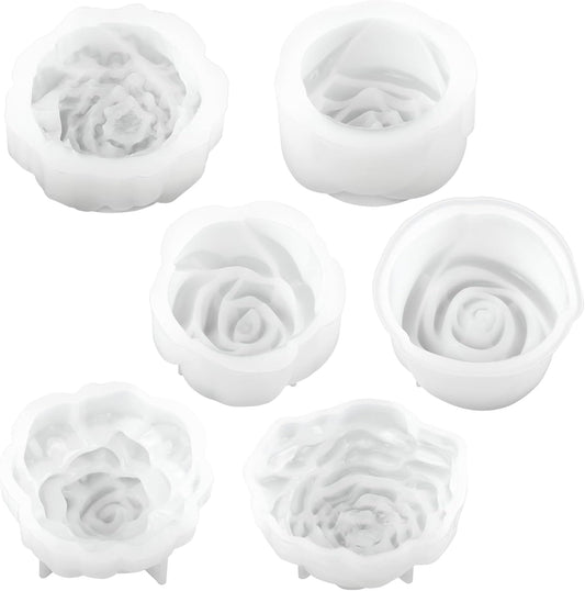 Silicone Candle Molds, 6 Pack, Rose Flower Shape, 2.5 Inch, Non-Stick Easy Release, White, for DIY Candle Making Soap Resin Crafts