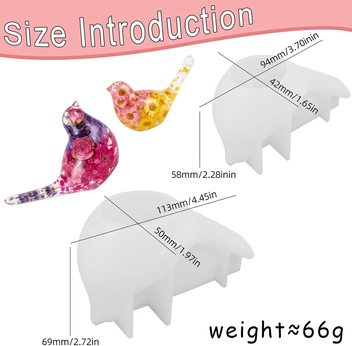2 Pcs Bird Resin Silicone Molds 3D Cute Animal Epoxy Resin Casting Concrete Molds for Flower Preservation Bookends DIY Craft Home Office Cabinets Wall Desktop Decor Soap Unique Display