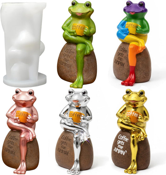 1 Pc Cross-Legged Coffee Frog Silicone Resin Mold 3D Sitting Frog Epoxy Resin Casting Mold for DIY Epoxy Crafts Garden Decor Desk Ornaments Birthday Party Gifts Bookends Home Decoration