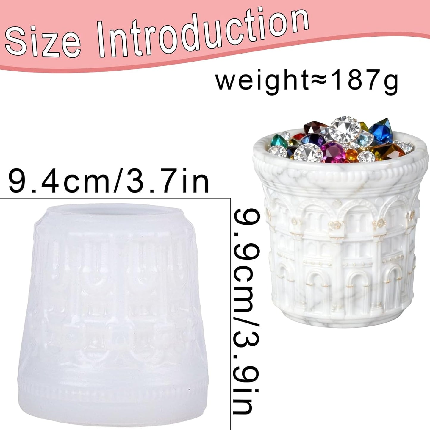 1 Pc 3D Roman Baroque Door Resin Jar Mold European Style Circular Candle Silicone Mold for Epoxy Resin Casting DIY Storage Bottle Jewelry Trinket Container Flower Pot Home Decor Soap