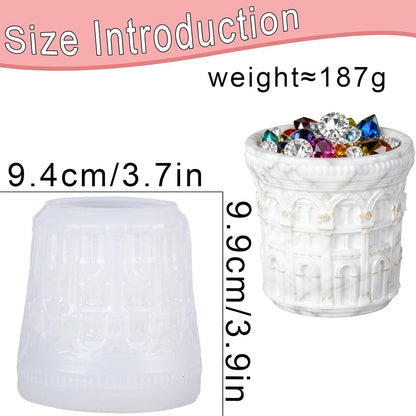 1 Pc 3D Roman Baroque Door Resin Jar Mold European Style Circular Candle Silicone Mold for Epoxy Resin Casting DIY Storage Bottle Jewelry Trinket Container Flower Pot Home Decor Soap