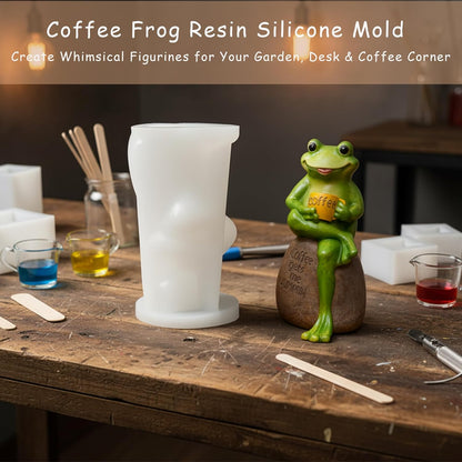 1 Pc Cross-Legged Coffee Frog Silicone Resin Mold 3D Sitting Frog Epoxy Resin Casting Mold for DIY Epoxy Crafts Garden Decor Desk Ornaments Birthday Party Gifts Bookends Home Decoration