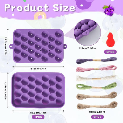 Silicone Grape Soap Mold Kit for Soap Making, DIY Handmade Soap Mold with 6 Colourful Twine and 2 Threading Tools, Reusable Soap Making Supplies for Crafts, Gifts & Beginners (Grape)