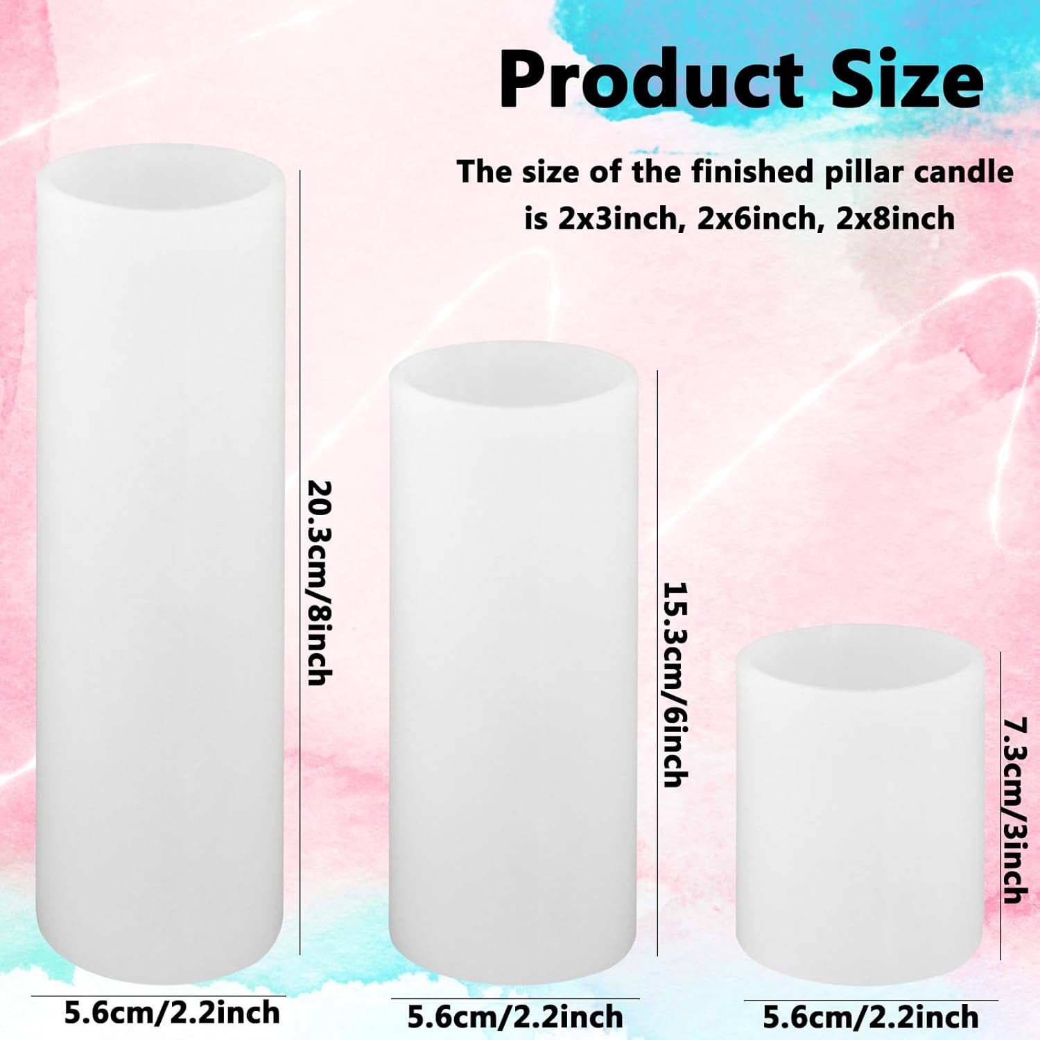 Large Cylinder Mold for Candle Making, 2x3Inch 2x6Inch 2x8Inch Cylinder Silicone Candle Mold, 3 Pcs Long Pillar Epoxy Resin Casting Mold for Wax Candle Resin Craft Making