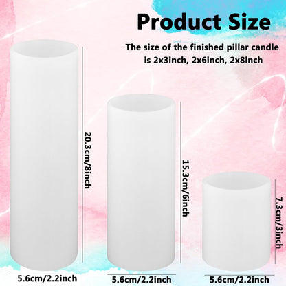 Large Cylinder Mold for Candle Making, 2x3Inch 2x6Inch 2x8Inch Cylinder Silicone Candle Mold, 3 Pcs Long Pillar Epoxy Resin Casting Mold for Wax Candle Resin Craft Making