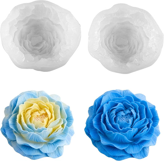 Peony Candle Molds 2pcs 3.14 inch and 2.55 inch Big Flower Silicone Candle Mold Peony Fondant Mold for Jelly Chocolate Mousse Cake Decor 3D Candle Soap Floral Epoxy Resin Casting Clay Mould