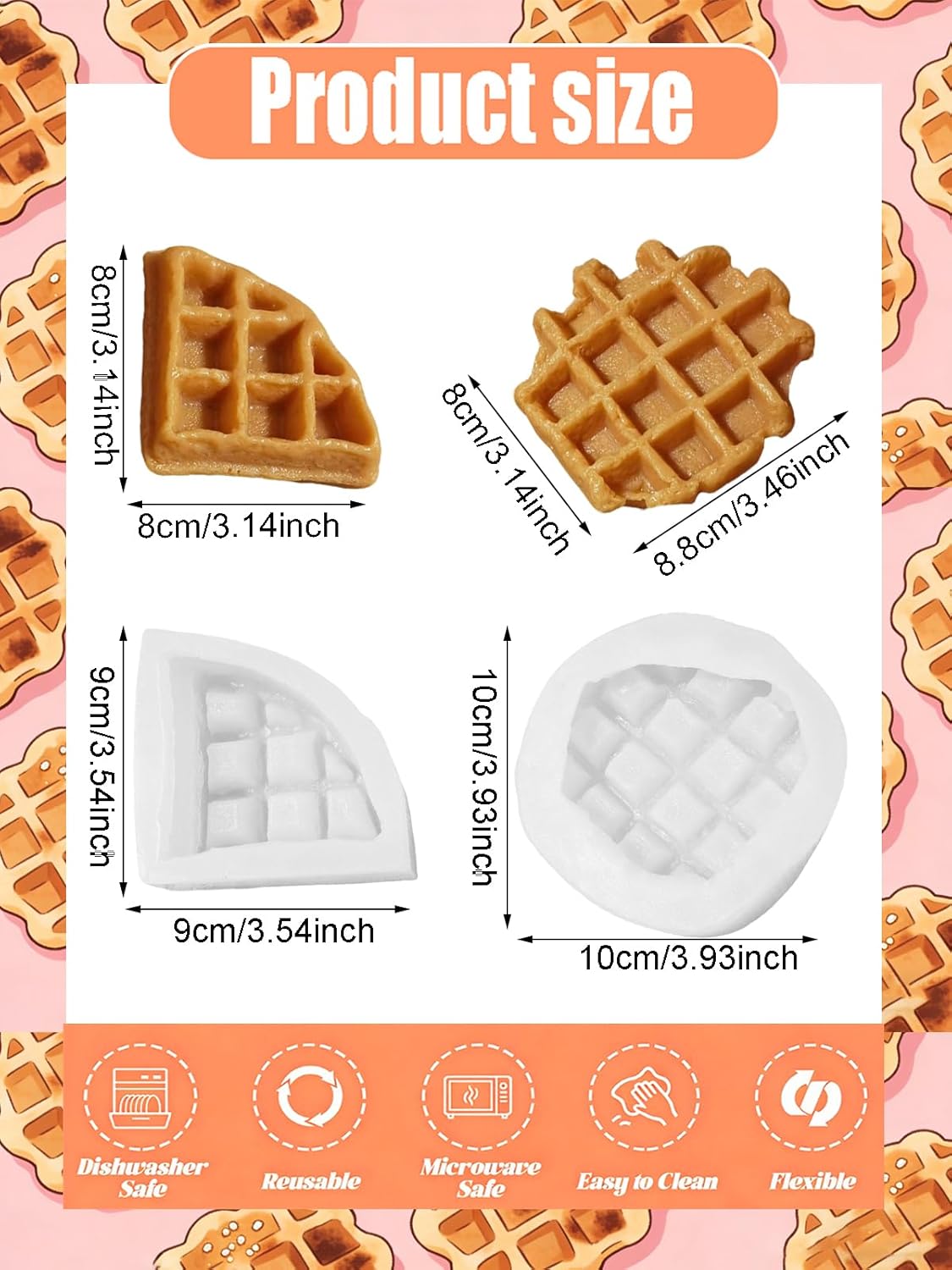 2PCS Waffle Silicone Mold, Waffles Bread Shape Candle Soap Mold for Chocolate, Fondant, Resin| 3.46IN Big Waffle Casting Molds for Baby Shower Birthday Party DIY Crafts‌ Gifts(Waffles)