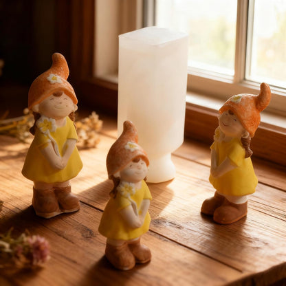 Gnome Girl Candle Silicone Mold, DIY Handmade Flower Girl Figurine Craft Mold, Small Medium Large Plaster Decoration, 3 Piece Set