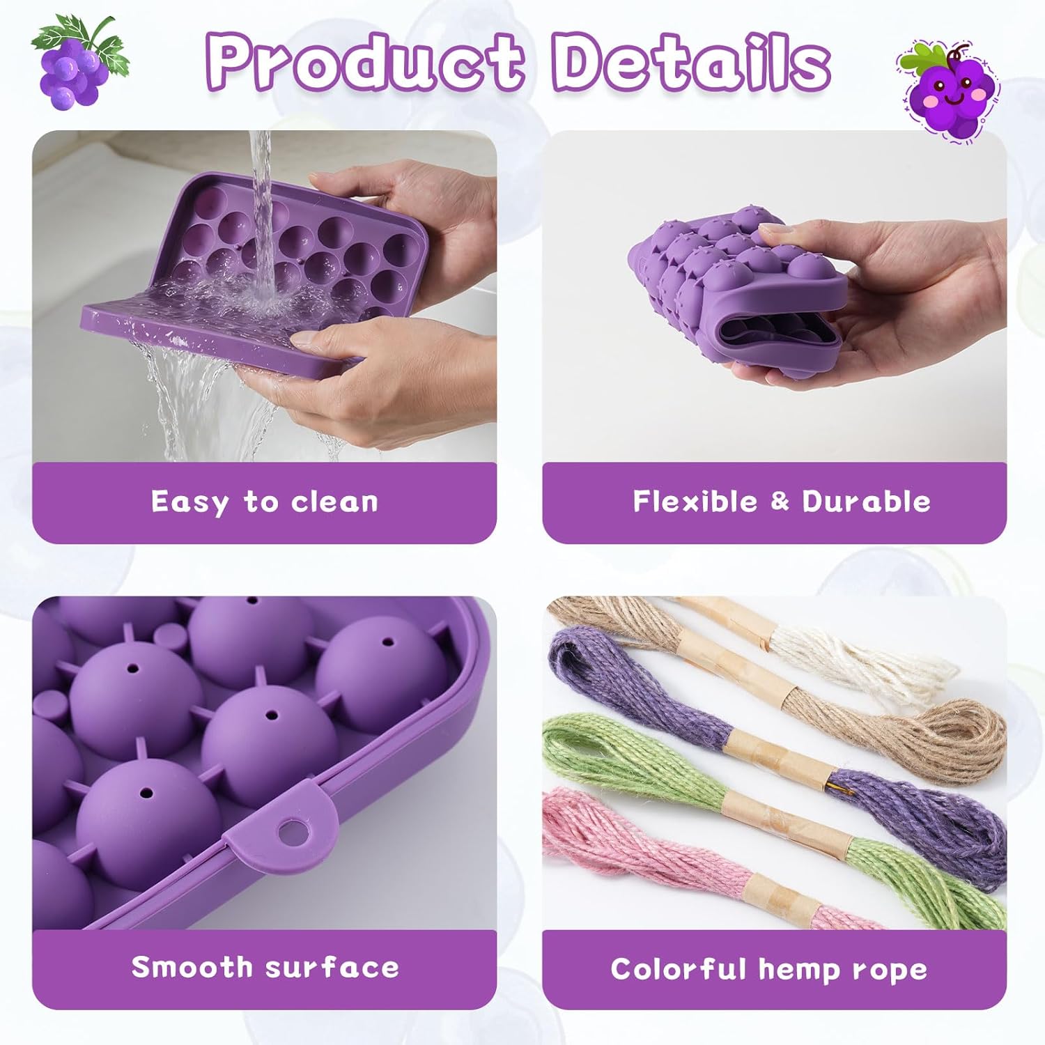 Silicone Grape Soap Mold Kit for Soap Making, DIY Handmade Soap Mold with 6 Colourful Twine and 2 Threading Tools, Reusable Soap Making Supplies for Crafts, Gifts & Beginners (Grape)