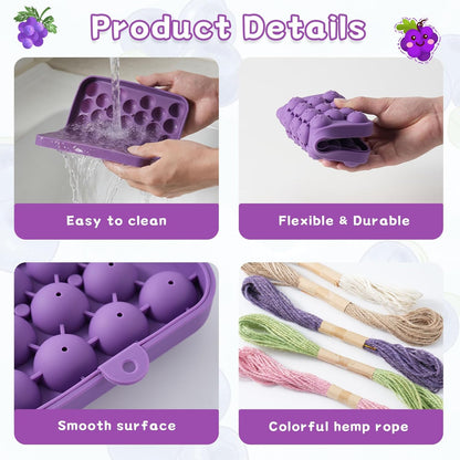 Silicone Grape Soap Mold Kit for Soap Making, DIY Handmade Soap Mold with 6 Colourful Twine and 2 Threading Tools, Reusable Soap Making Supplies for Crafts, Gifts & Beginners (Grape)