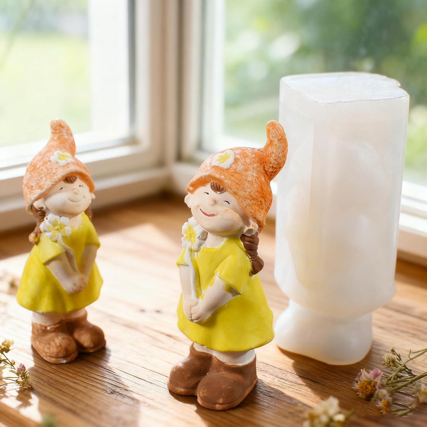 Gnome Girl Candle Silicone Mold, DIY Handmade Flower Girl Figurine Craft Mold, Small Medium Large Plaster Decoration, 3 Piece Set