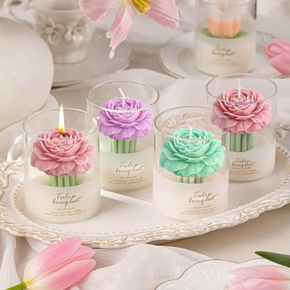 Peony Candle Molds 2pcs 3.14 inch and 2.55 inch Big Flower Silicone Candle Mold Peony Fondant Mold for Jelly Chocolate Mousse Cake Decor 3D Candle Soap Floral Epoxy Resin Casting Clay Mould