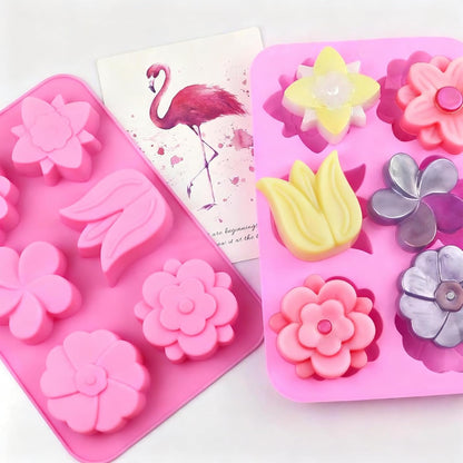 Silicone Soap Molds 3 Pack 6 Cavities Different Flower Shapes Silicone Mold for Handmade Soap Bath Bombs Lotion Bar Candle Chocolate Desserts Biscuit Pudding Teacake Jelly