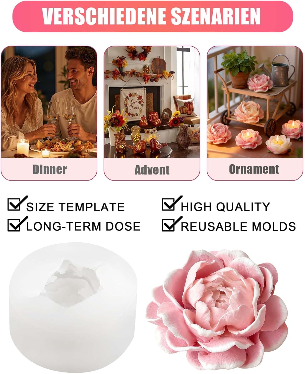 Jasmine Flower Candle Molds, 3D Flower Molds Silicone, Flexible Effortless Demoldable Silicone Molds for Candles, Resin Casting, Soap, Beeswax, Home Decor & Wedding Gifts