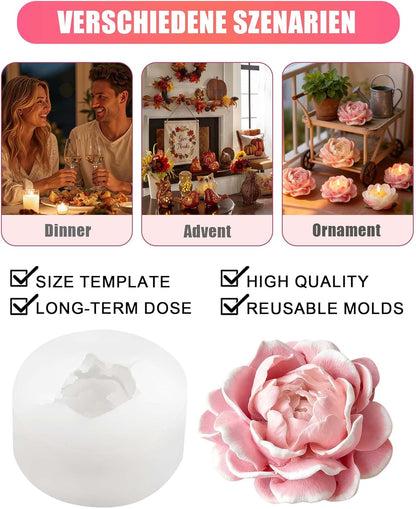 Jasmine Flower Candle Molds, 3D Flower Molds Silicone, Flexible Effortless Demoldable Silicone Molds for Candles, Resin Casting, Soap, Beeswax, Home Decor & Wedding Gifts