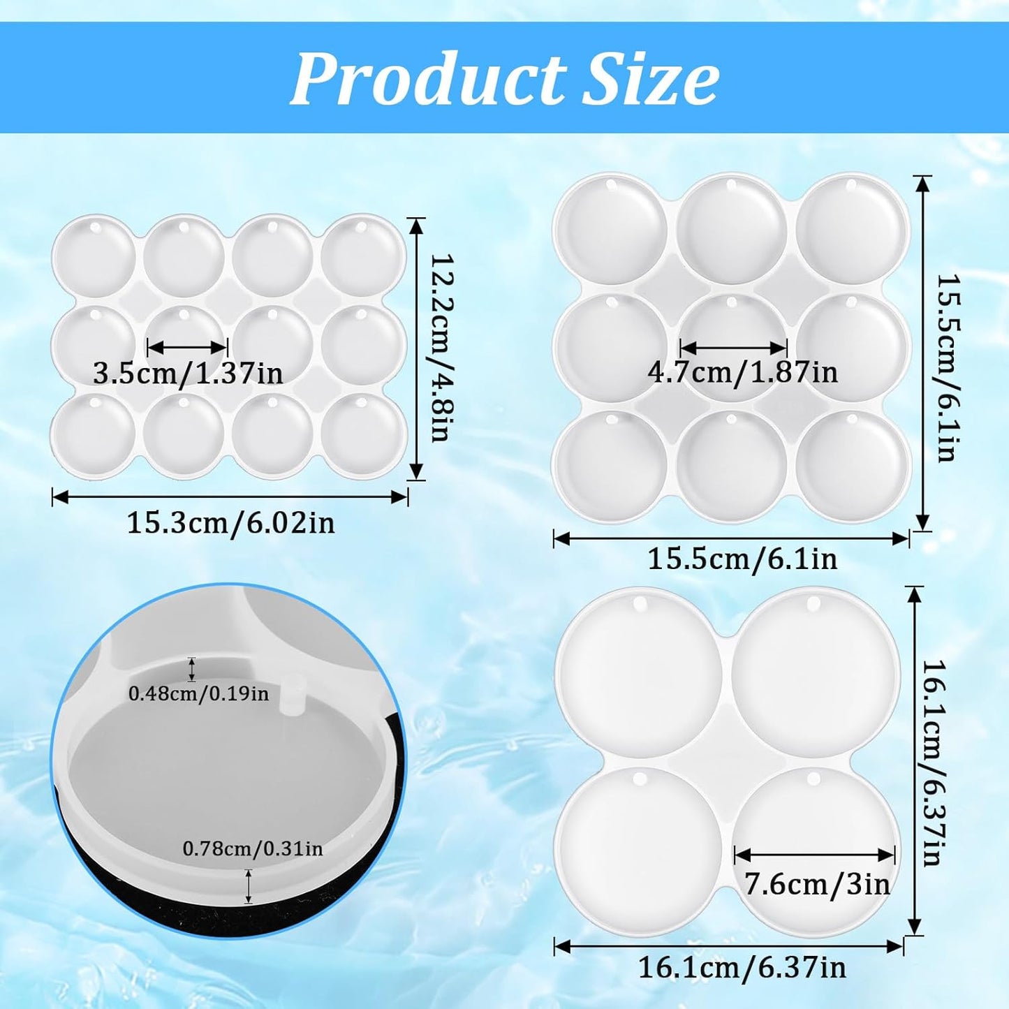 3pcs Silicone Circle Mold,Round Resin Molds Silicone,Key Chain Resin Molds with Hole,4/9/12-Cavity Round Pendant Ornament Mold for DIY Jewelry,Keychains,Ornaments