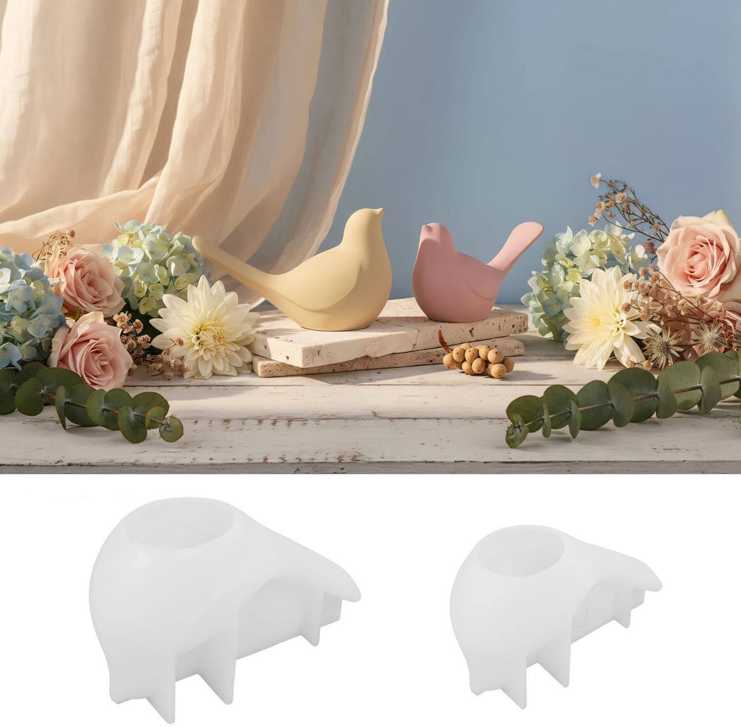 2 Pcs Bird Resin Silicone Molds 3D Cute Animal Epoxy Resin Casting Concrete Molds for Flower Preservation Bookends DIY Craft Home Office Cabinets Wall Desktop Decor Soap Unique Display