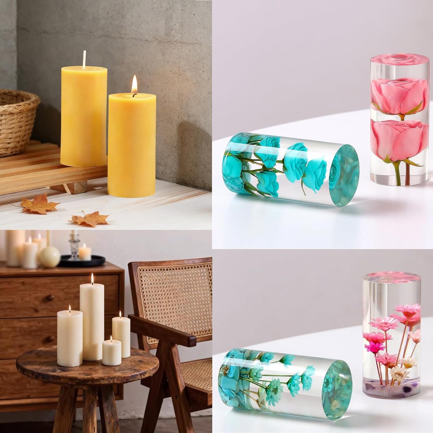 Large Cylinder Mold for Candle Making, 2x3Inch 2x6Inch 2x8Inch Cylinder Silicone Candle Mold, 3 Pcs Long Pillar Epoxy Resin Casting Mold for Wax Candle Resin Craft Making