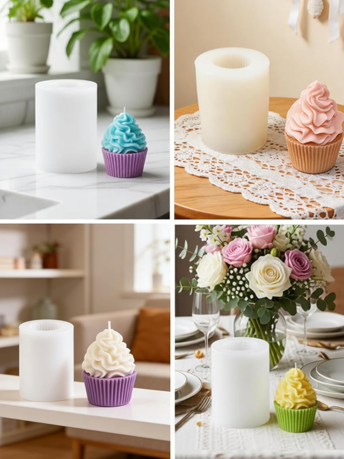Cupcake Silicone Mold, 2 Pieces Ice-Cream Cupcake Resin Candle Mold Cupcake Shape Cake Mould for Wedding Birthday Party Decor Soap Epoxy Casting DIY Crafts Chocolate Fondant(Ice Cream Cup)