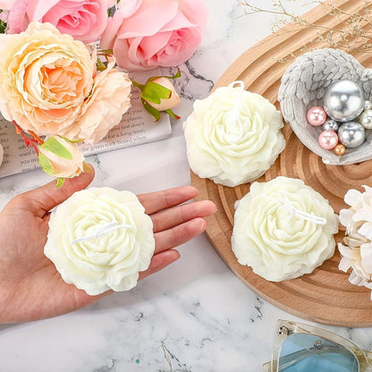 Peony Candle Molds 2pcs 3.14 inch and 2.55 inch Big Flower Silicone Candle Mold Peony Fondant Mold for Jelly Chocolate Mousse Cake Decor 3D Candle Soap Floral Epoxy Resin Casting Clay Mould