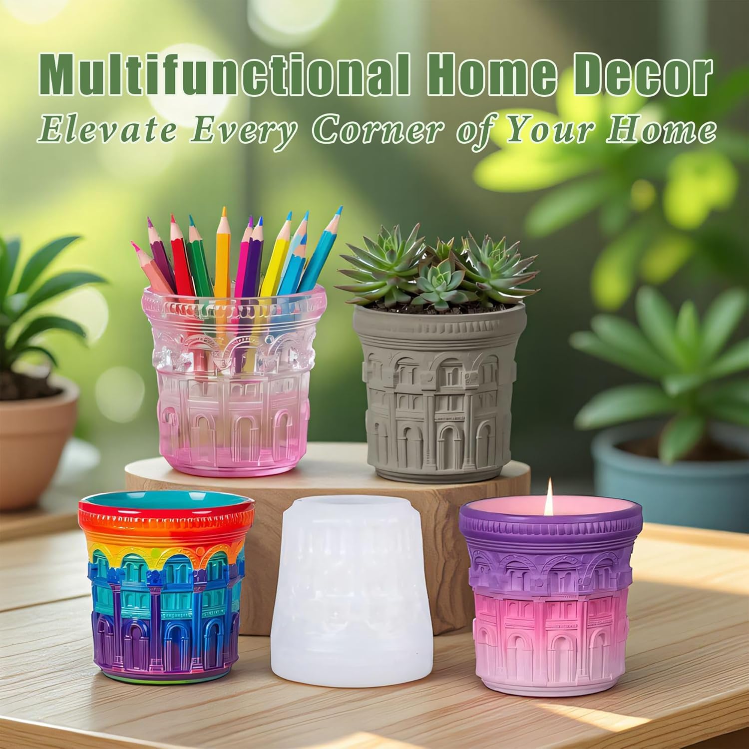 1 Pc 3D Roman Baroque Door Resin Jar Mold European Style Circular Candle Silicone Mold for Epoxy Resin Casting DIY Storage Bottle Jewelry Trinket Container Flower Pot Home Decor Soap